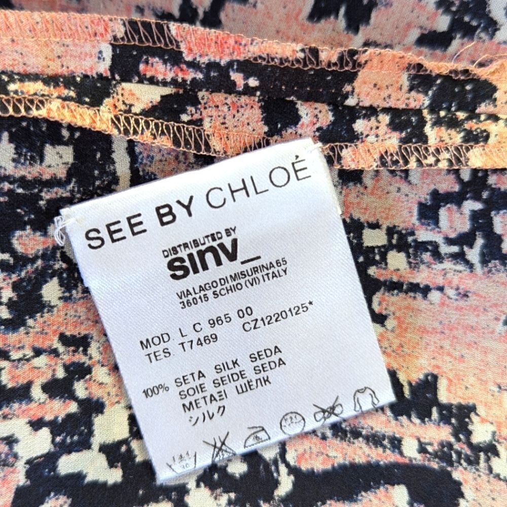 See by Chloe 100% Silk Graphic Printed Top 2 Fairygrunge Rock Glam Boho Chic - Picture 9 of 10